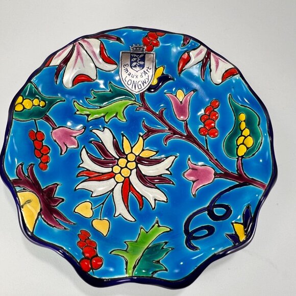 Vtg Emaux de Longwy Ceramic Pottery Blue Enameled Cloisonne Bowl France 30s - Picture 4 of 16